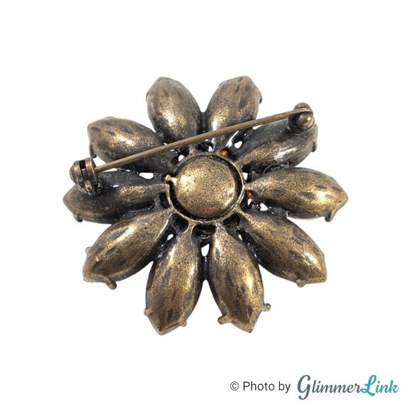 NWT Talbots Pink Red Tan Rhinestones Flower Brass Tone Brooch - Picture 5 of 8